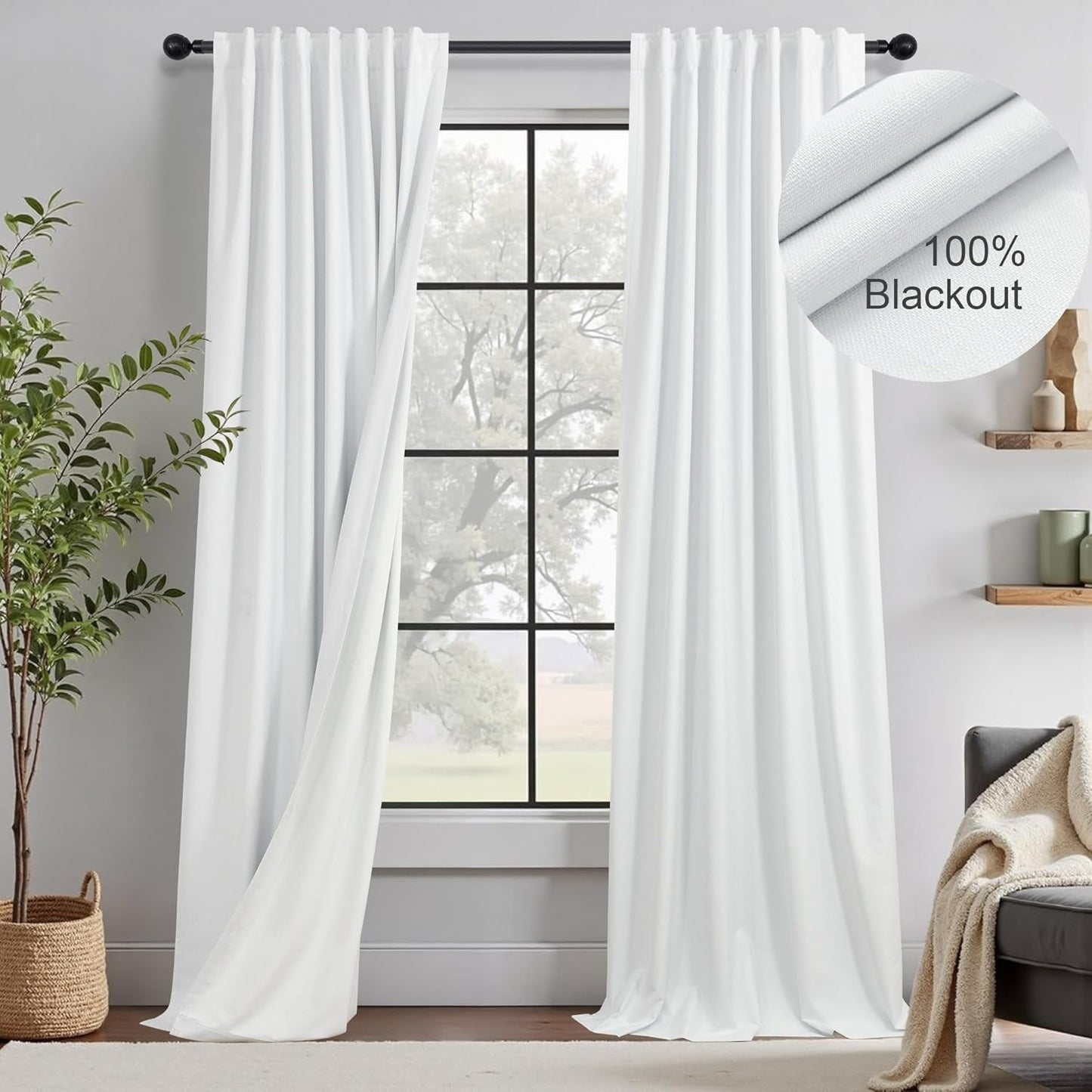 White Complete Blackout 90 Inch Curtains for Elegant Home Decor