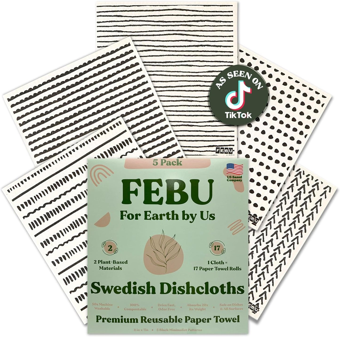 5 Pack Black Swedish Dishcloths | Eco-Friendly Reusable Towels