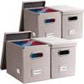 File Organizer Box Set of 4 - Collapsible Linen Letter/Legal Storage