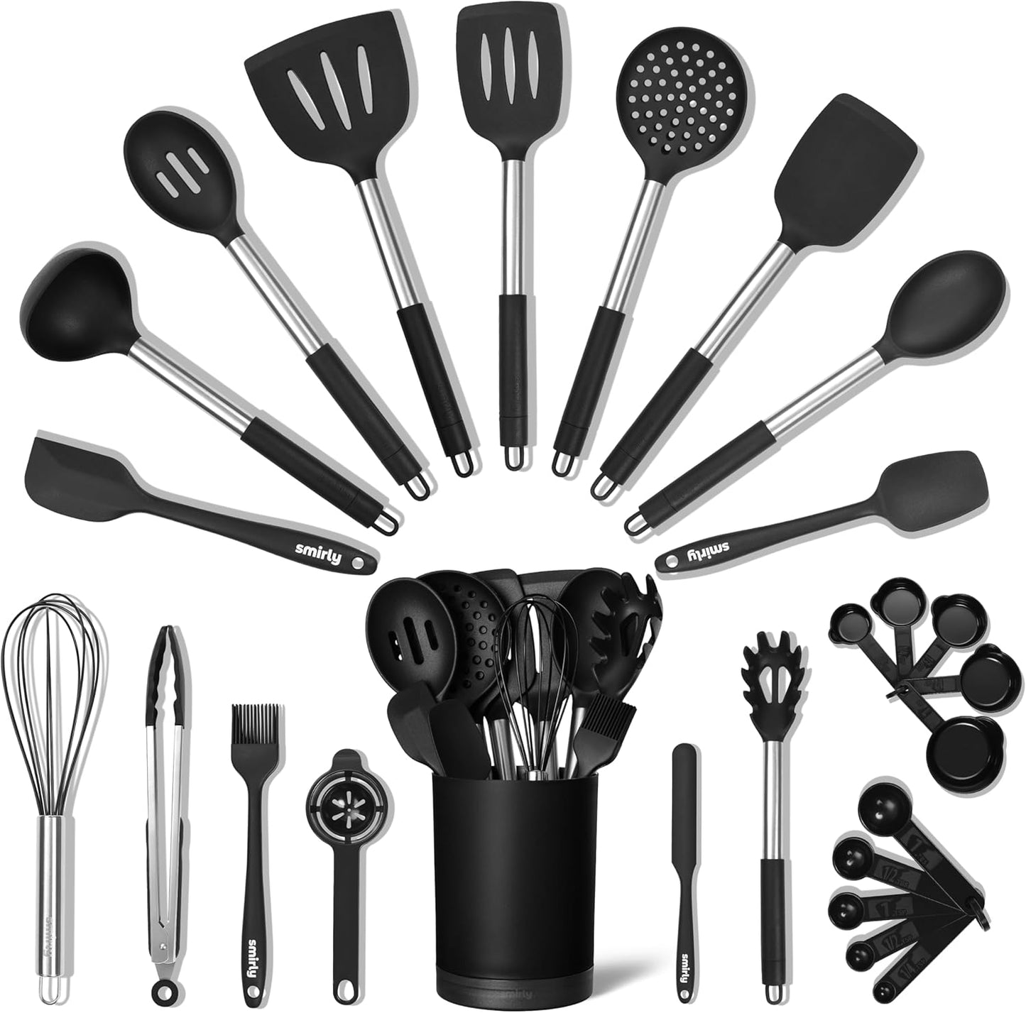 SMIRLY Kitchen Utensils Set: 26-Piece Silicone Cooking Tools