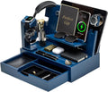 Nightstand Organizer for Men with Large Drawer (Blue Solid Wood)