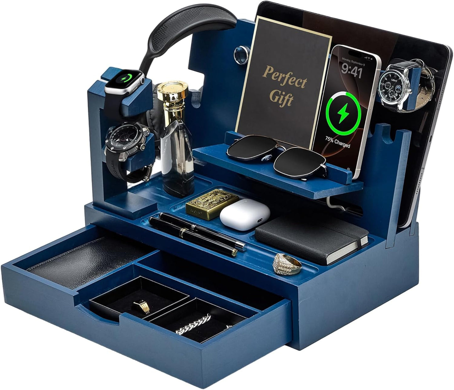 Nightstand Organizer for Men with Large Drawer and Docking Station