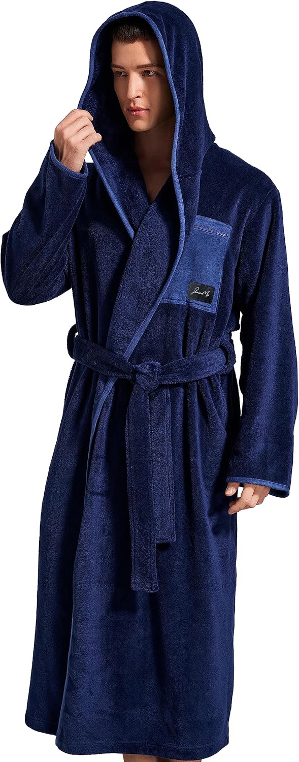 SlumberMee Mens Fleece Plush Robe with Hood for Ultimate Comfort