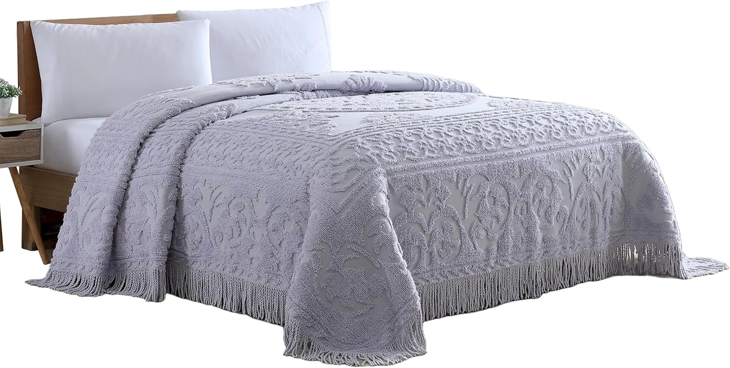 Medallion Chenille Bedspread King Size in Lavender for Elegance