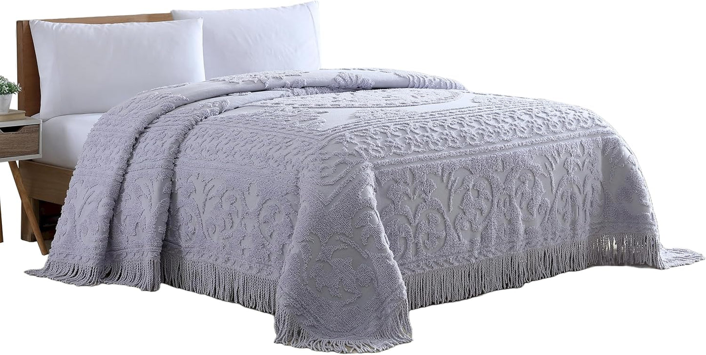 Medallion Chenille Bedspread for Full Beds in Lavender Color