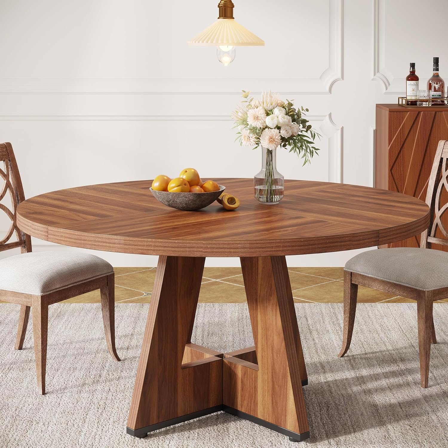 Tribesigns Farmhouse Dining Table: Rustic Round 47 Inch Table