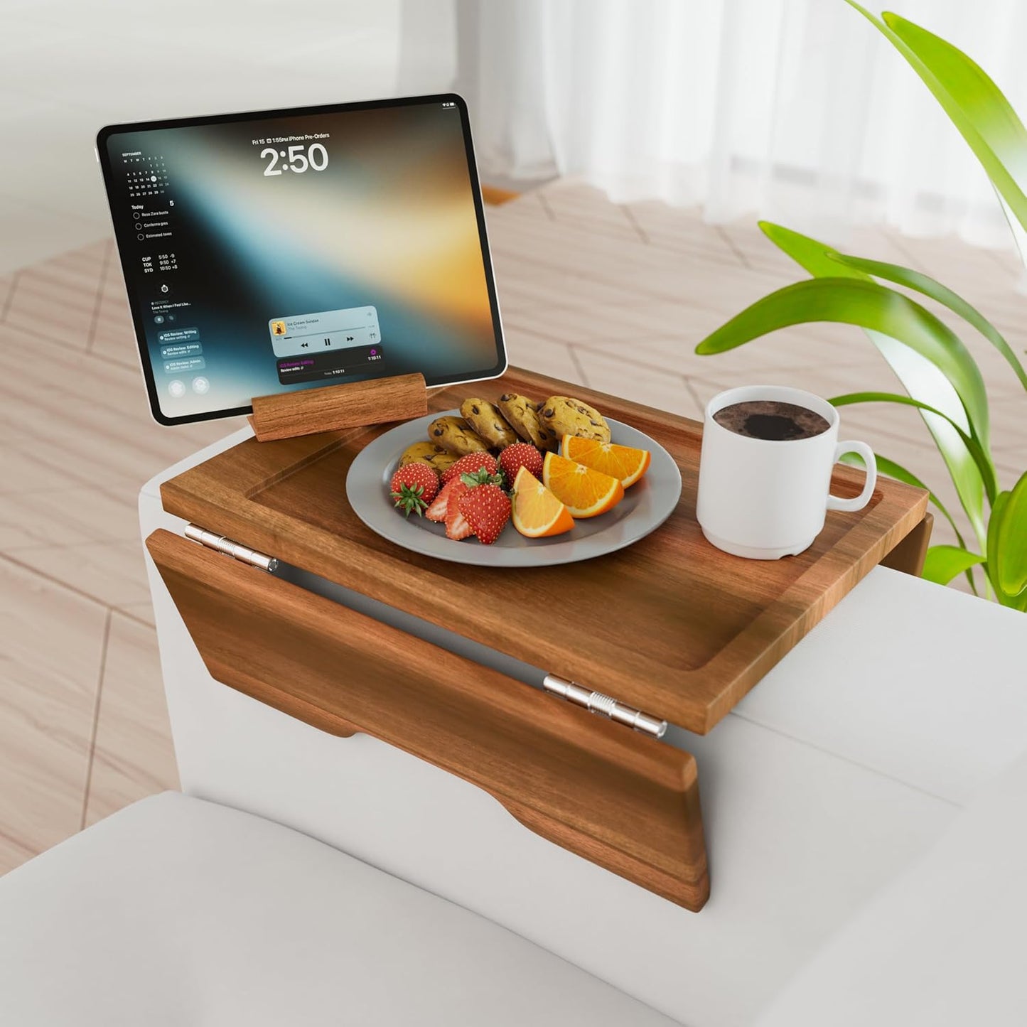 Couch Arm Table Tray with Phone Holder for Snacks and Drinks