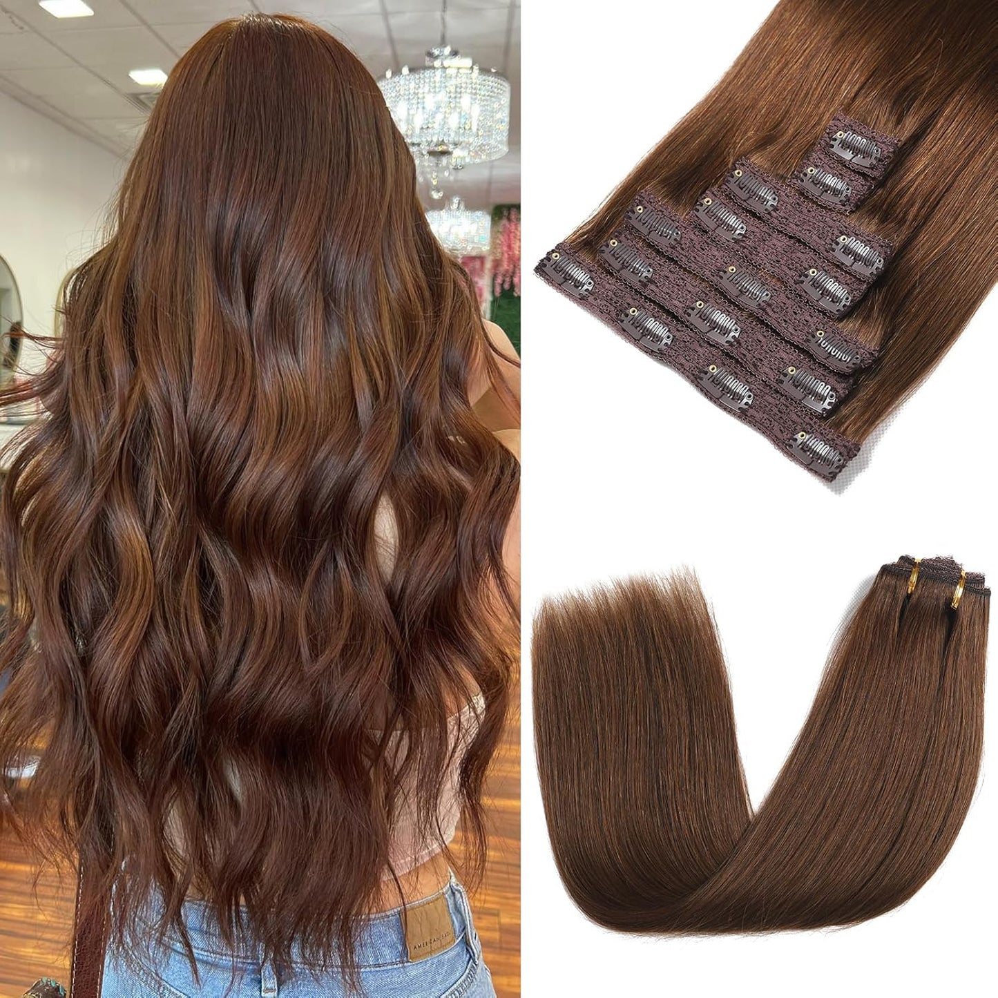 Clip in Hair Extensions Real Human Hair for Instant Length