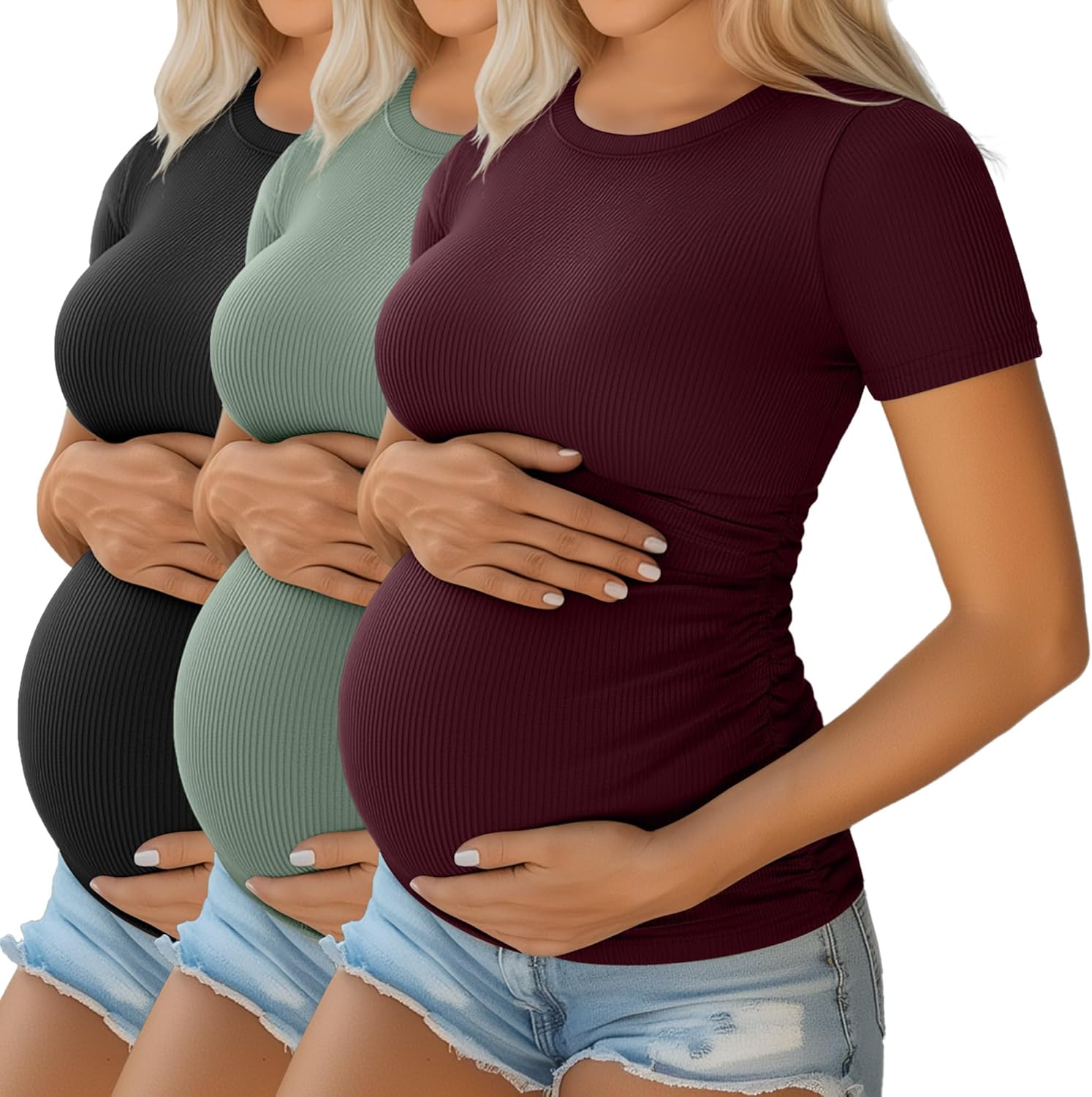 Ficerd Women's Maternity Shirts 3 Pack Casual Pregnancy Tops