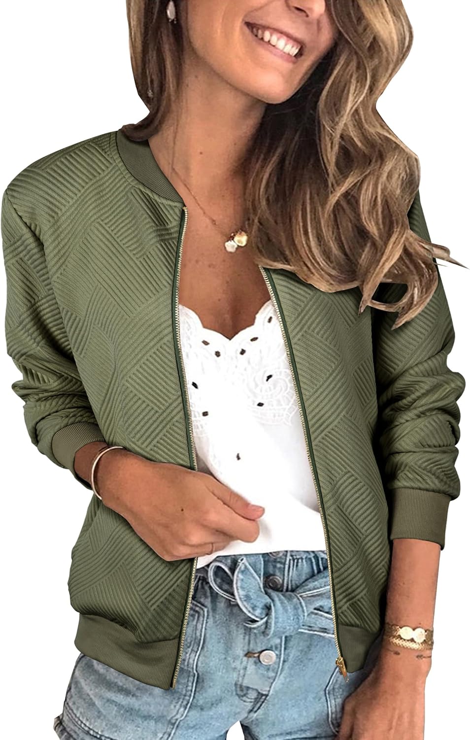 Stylish Floral Zip Up Bomber Jacket for Women by ECOWISH