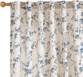 Linen Farmhouse Curtains Blue Floral 63 in Length - Light Filtering