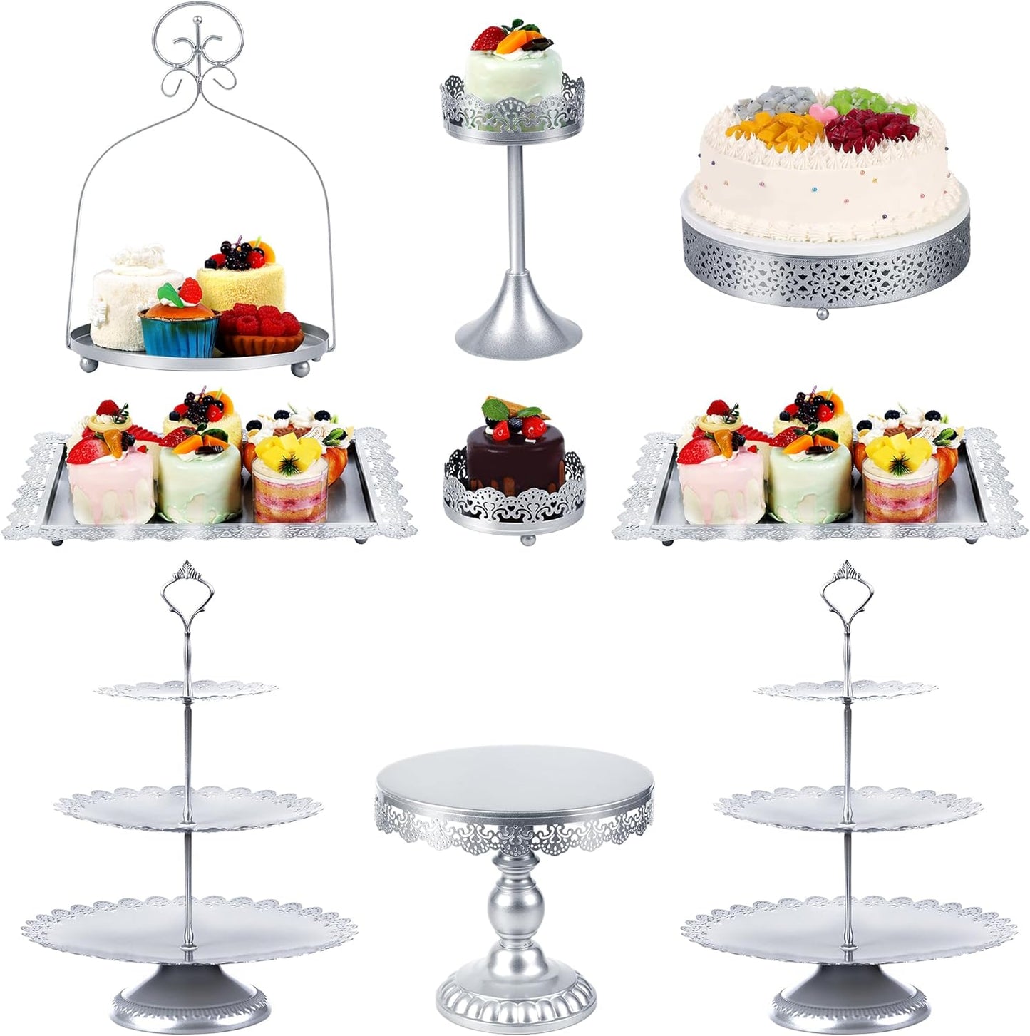 ZUMELER Silver Cake Stand Set for Elegant Dessert Displays