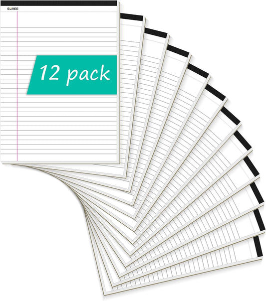 SUNEE Legal Pads 12-Pack: Wide Ruled To-Do List Notepads