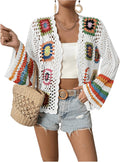 Floral Crochet Cardigan Hollow Out Open Front - Lightweight Layer