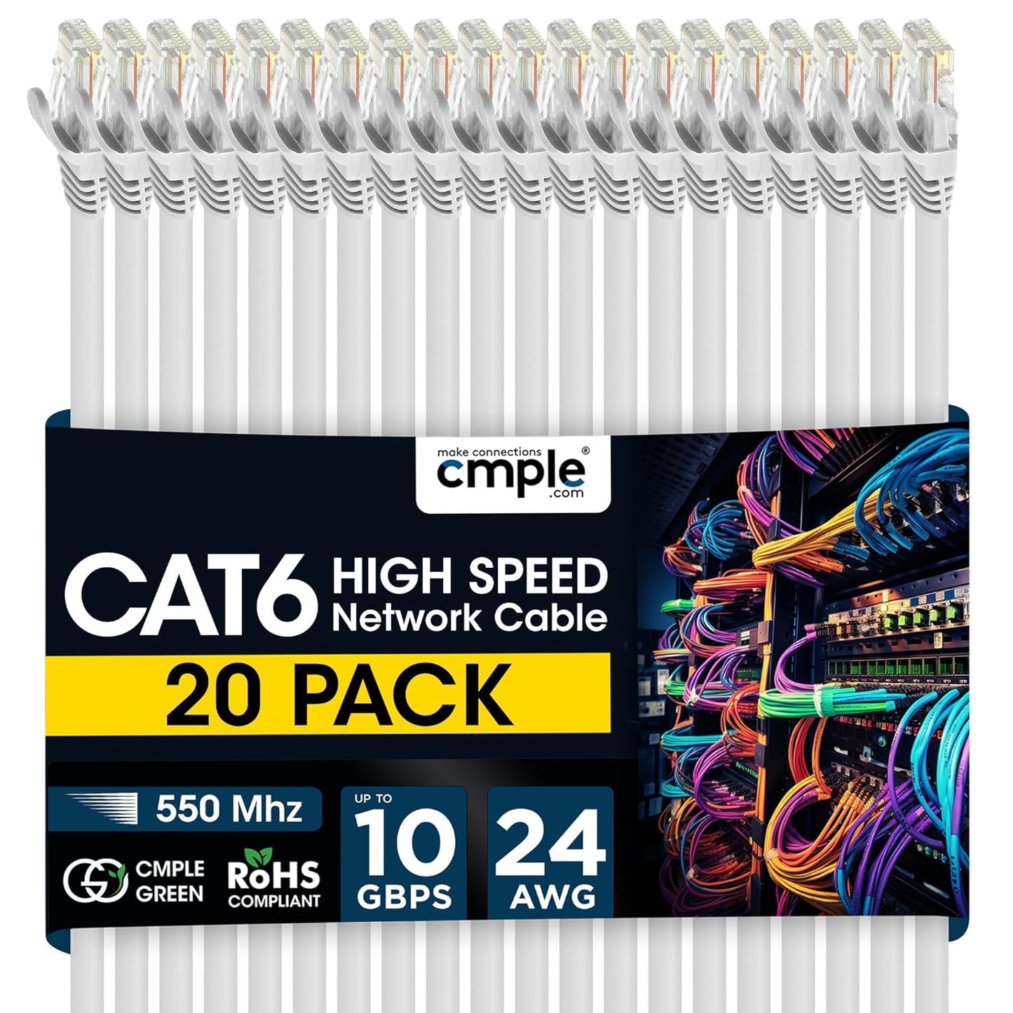Cmple Cat6 Ethernet Cable 20 Pack 5 ft for High-Speed Networking