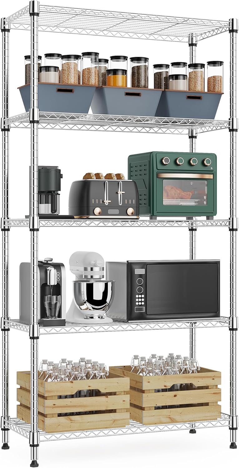 1250 lbs 5 Tier Shelf Metal Storage Shelves with Wheels for Home