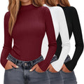 3 Pack Women's Mock Neck Cotton Tops Long Sleeve Ribbed Knit - Slim