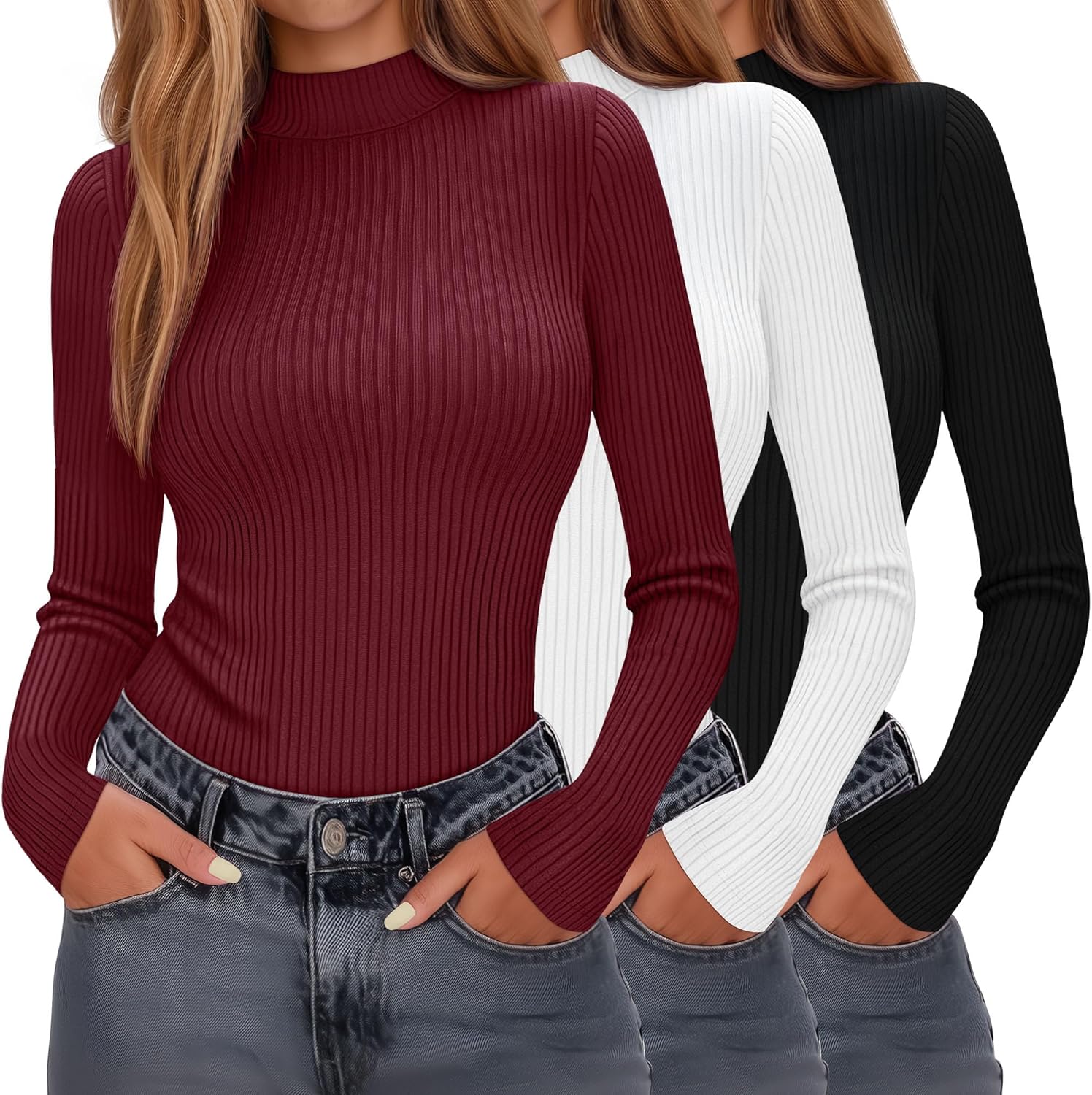 3 Pack Women's Mock Neck Cotton Tops for Stylish Comfort