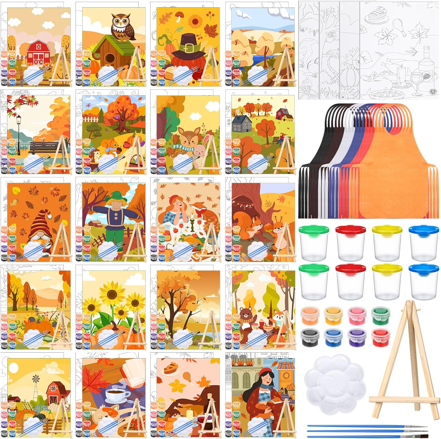 140 Pcs Fall Pre Drawn Canvas Kit for Painting Craft Fun