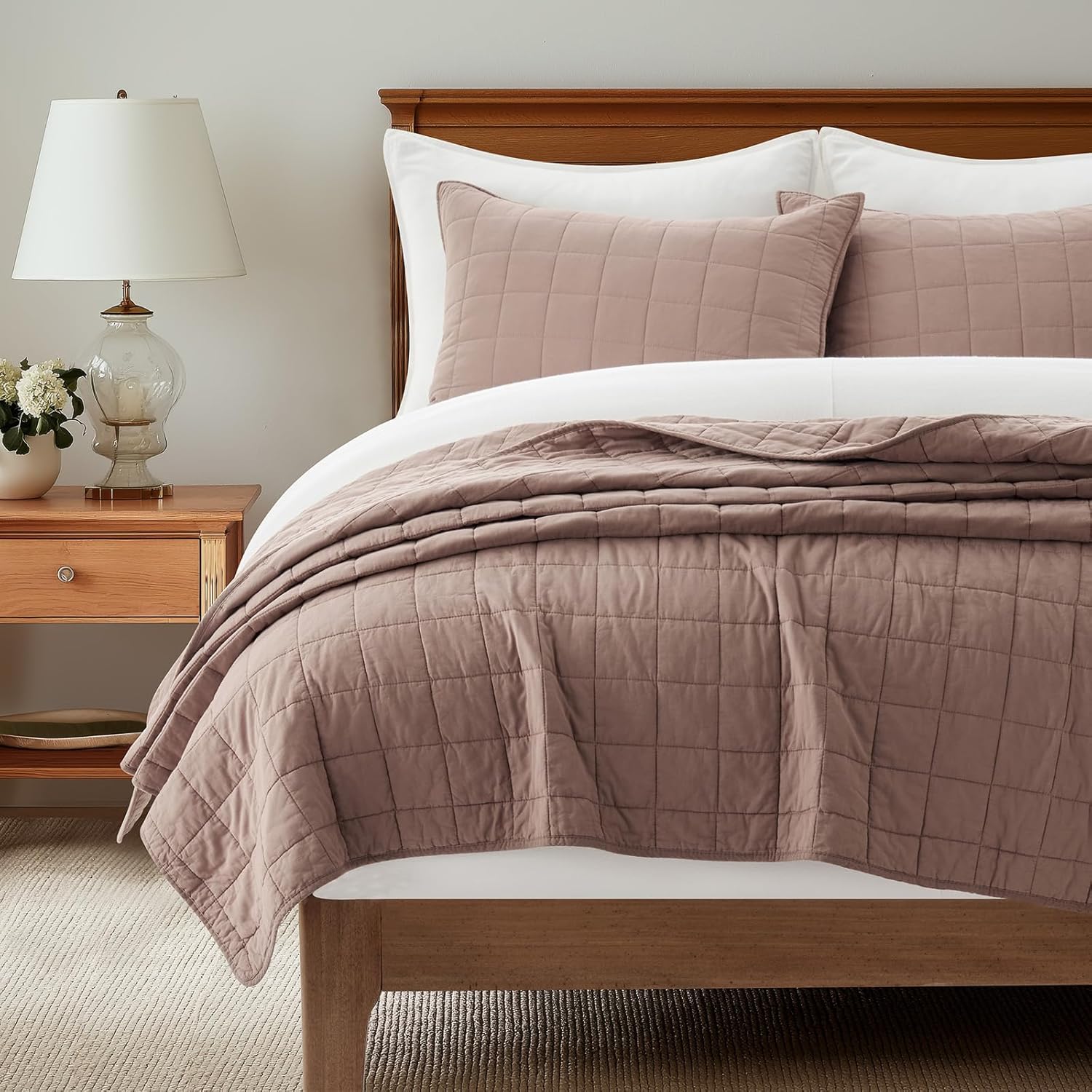 100% Cotton Box Stitch Quilt Bedding Set for Cozy Comfort