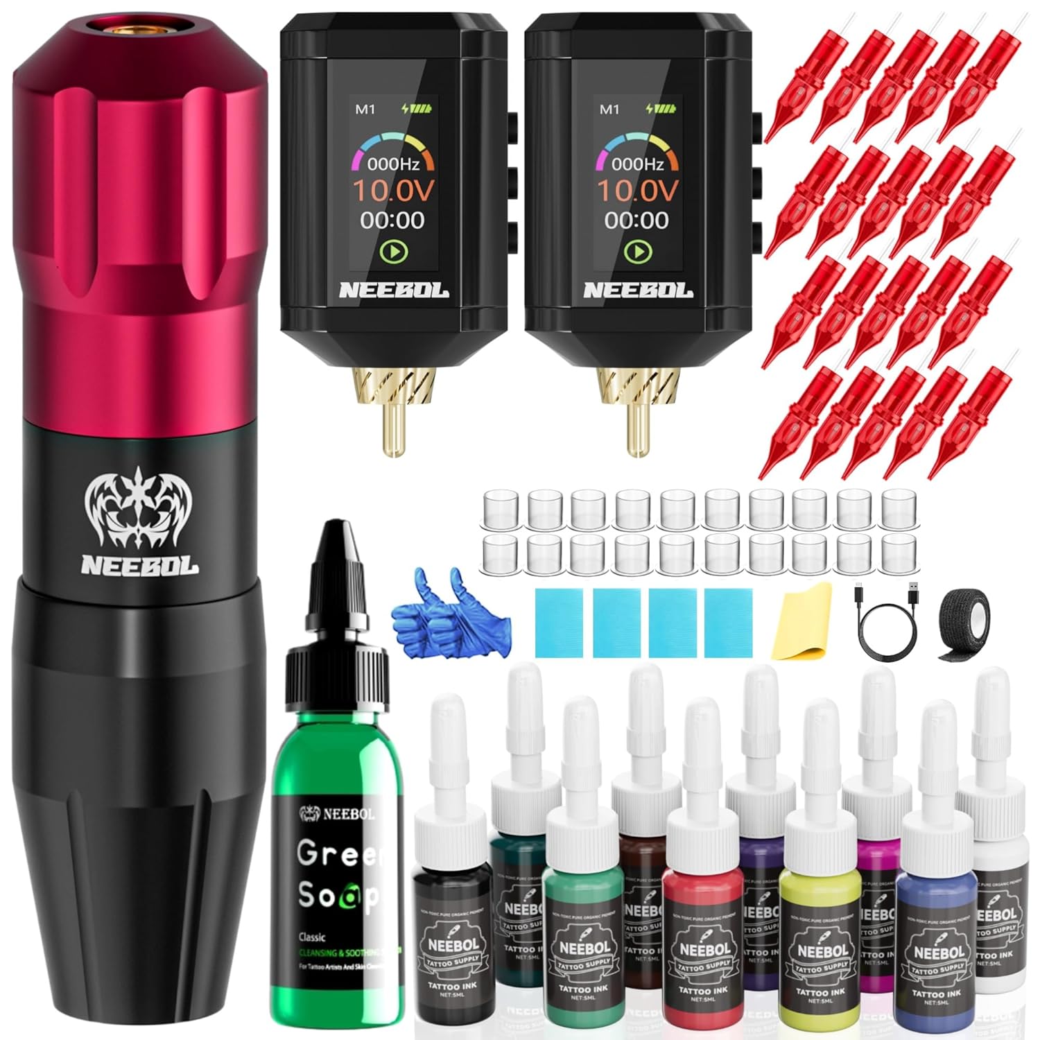 Neebol Tattoo Gun Kit - Wireless Machine for Beginners & Pros