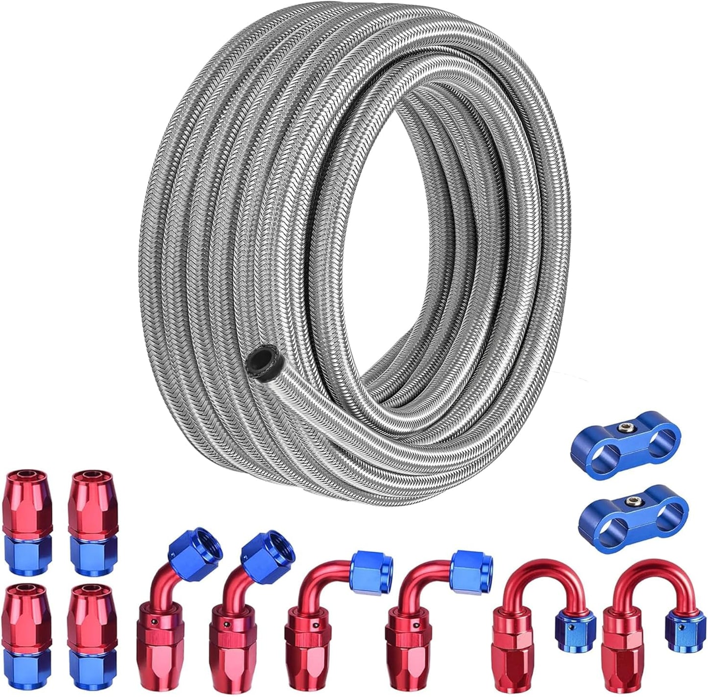 4AN Fuel Line Kit 20FT - Stainless Steel Braided Hose Fitting