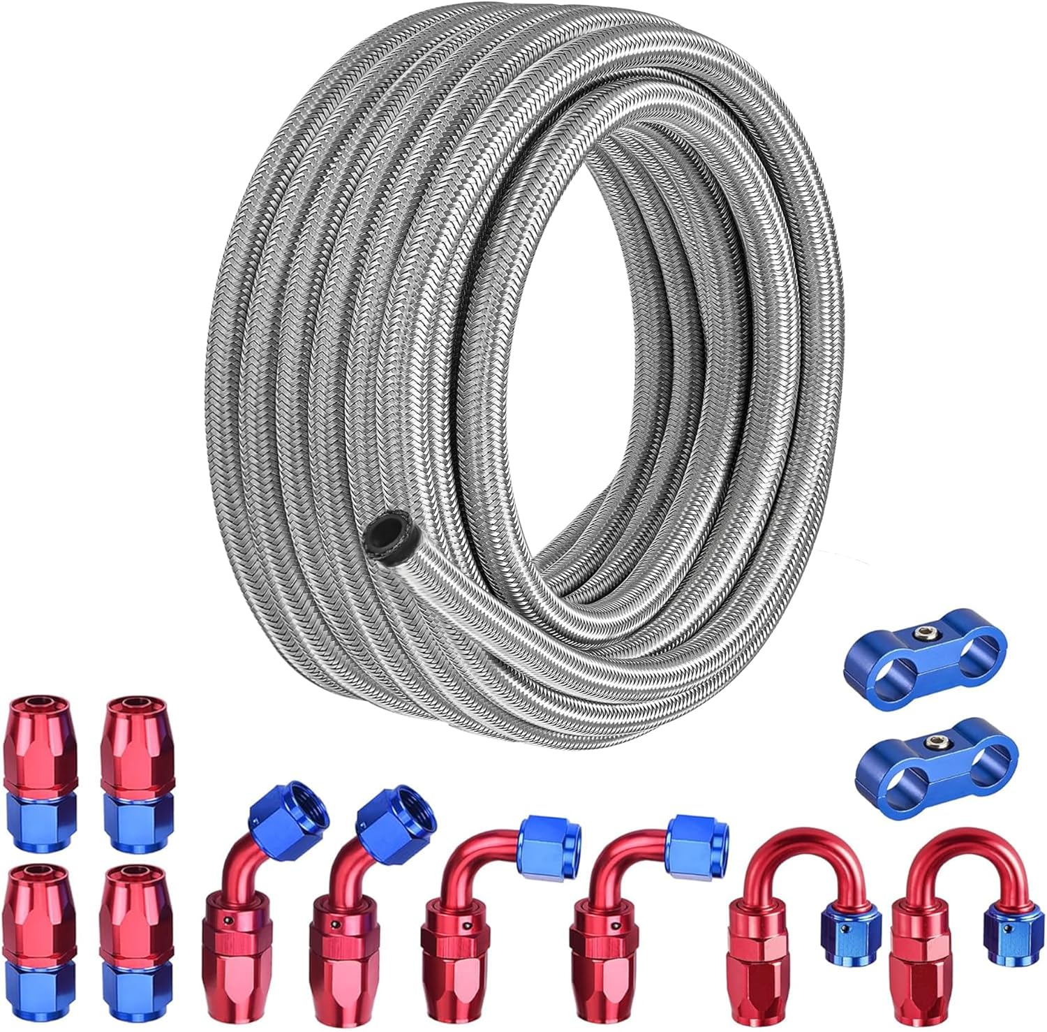 10AN Fuel Line Kit 20FT - Stainless Steel Braided Hose Fitting