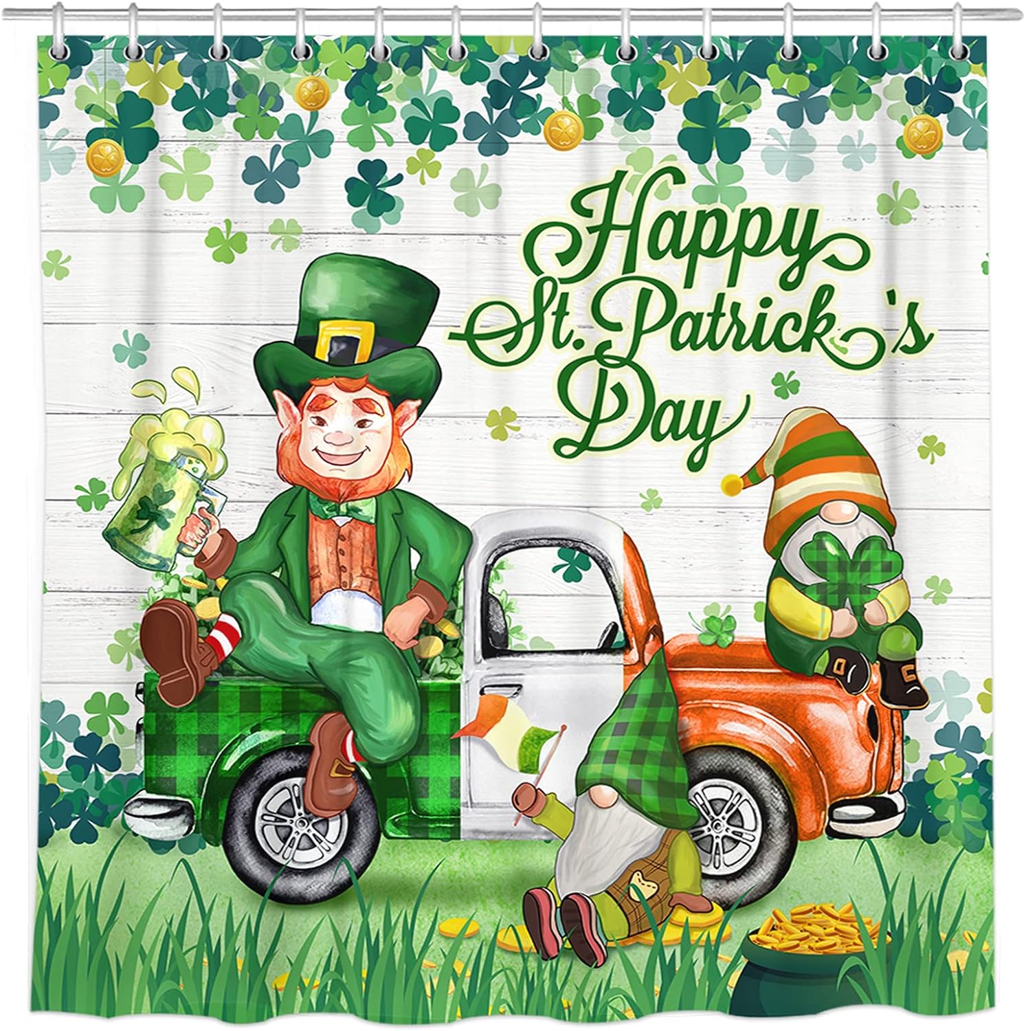 Lucky St. Patrick's Gnomes Shower Curtain - Waterproof Fabric, Home Decor 72x72