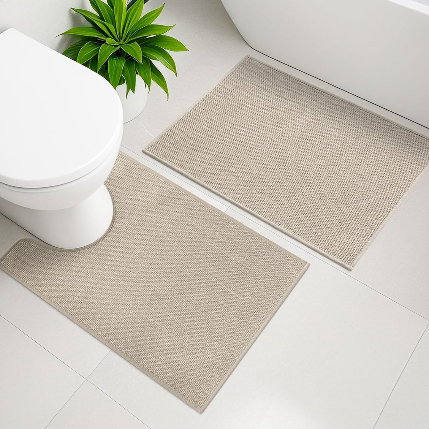 YIHOUSE Beige Bathroom Rug Sets 2 Piece for Quick Dry Comfort