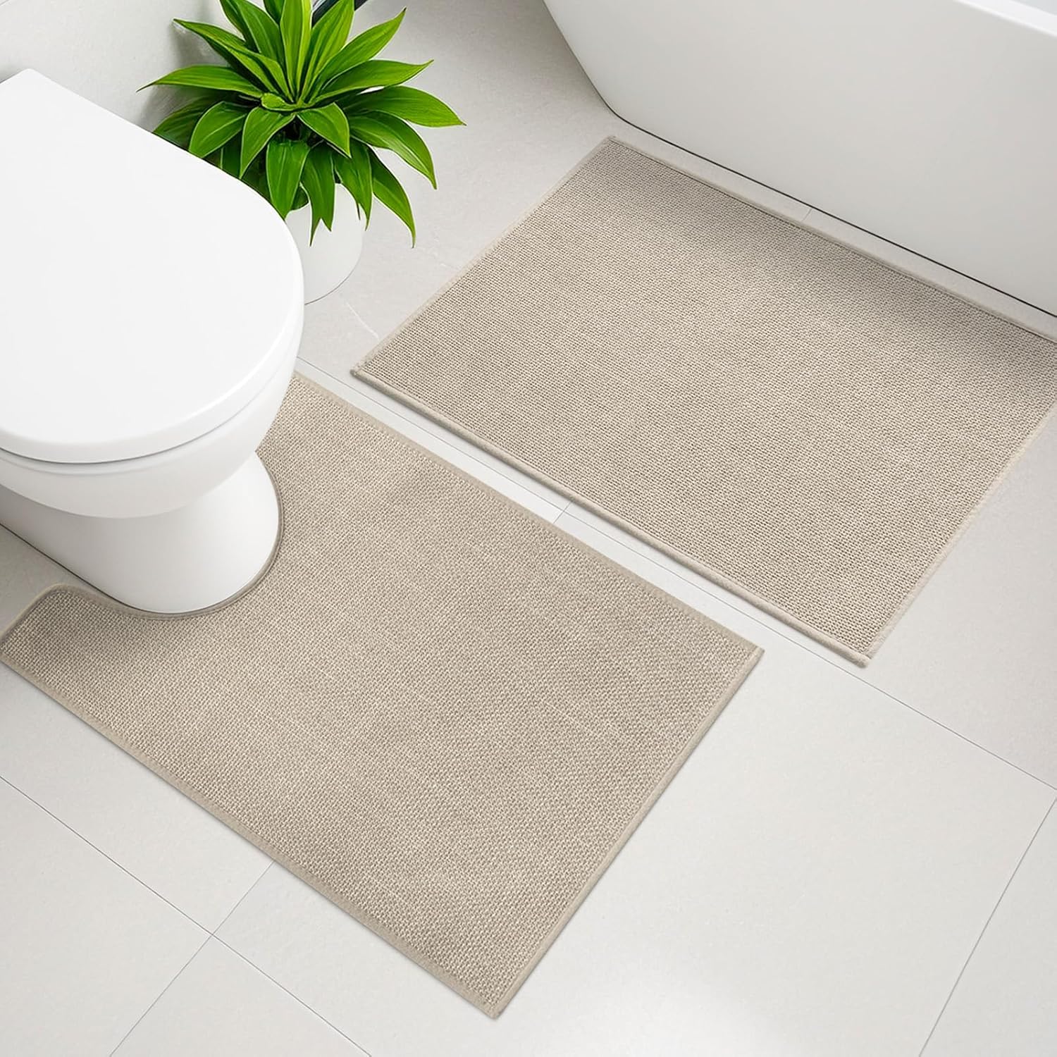 YIHOUSE Beige Bathroom Rug Sets 2 Piece for Quick Dry Comfort