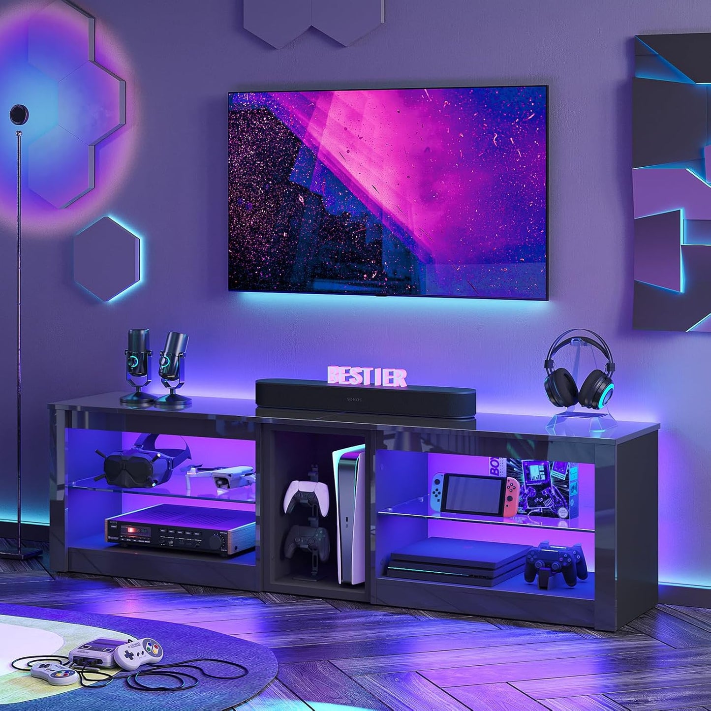 Modern 63'' TV Stand: Gaming Ready & Stylish