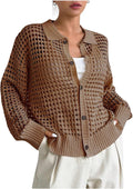 Crochet Cardigan Sweater Lightweight Button Down Knit Top - Breathable