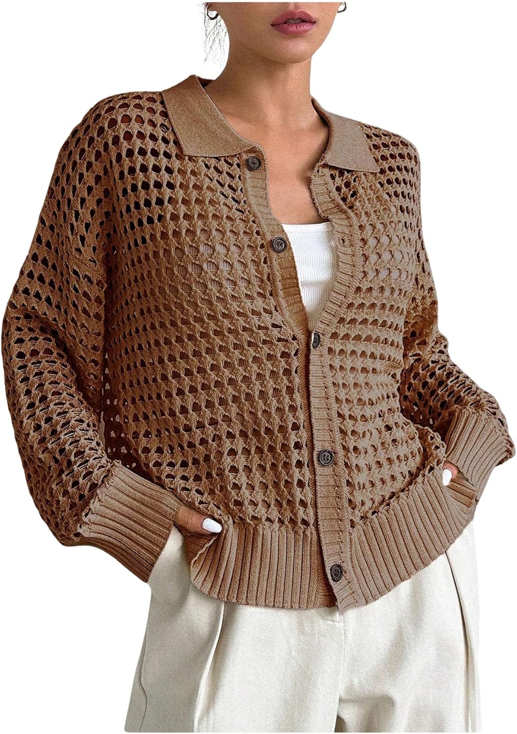 QWINEE Women's Crochet Cardigan Sweater for Stylish Comfort