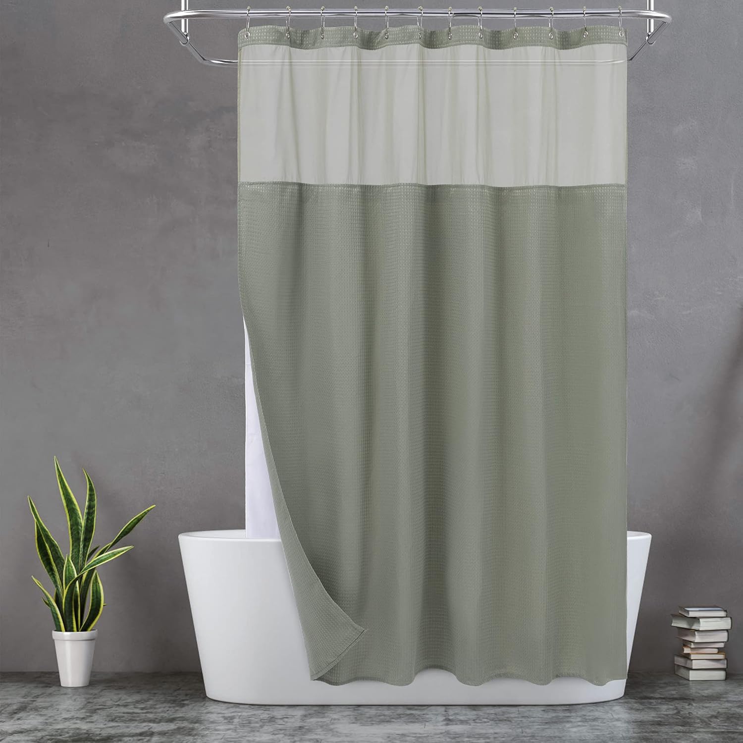 Extra Long Waffle Weave Shower Curtain with Liner & Hooks Set