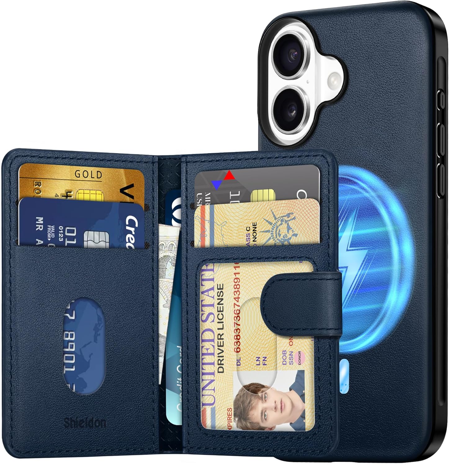 Genuine Leather Case for iPhone 16 with RFID Blocking Wallet