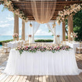 White Table Cloths 8 Foot Rectangle Stretch Tulle Tablecloth - Fitted
