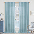 Stone Blue Linen Curtains 90 in Panel Set - Light Filtering Farmhouse