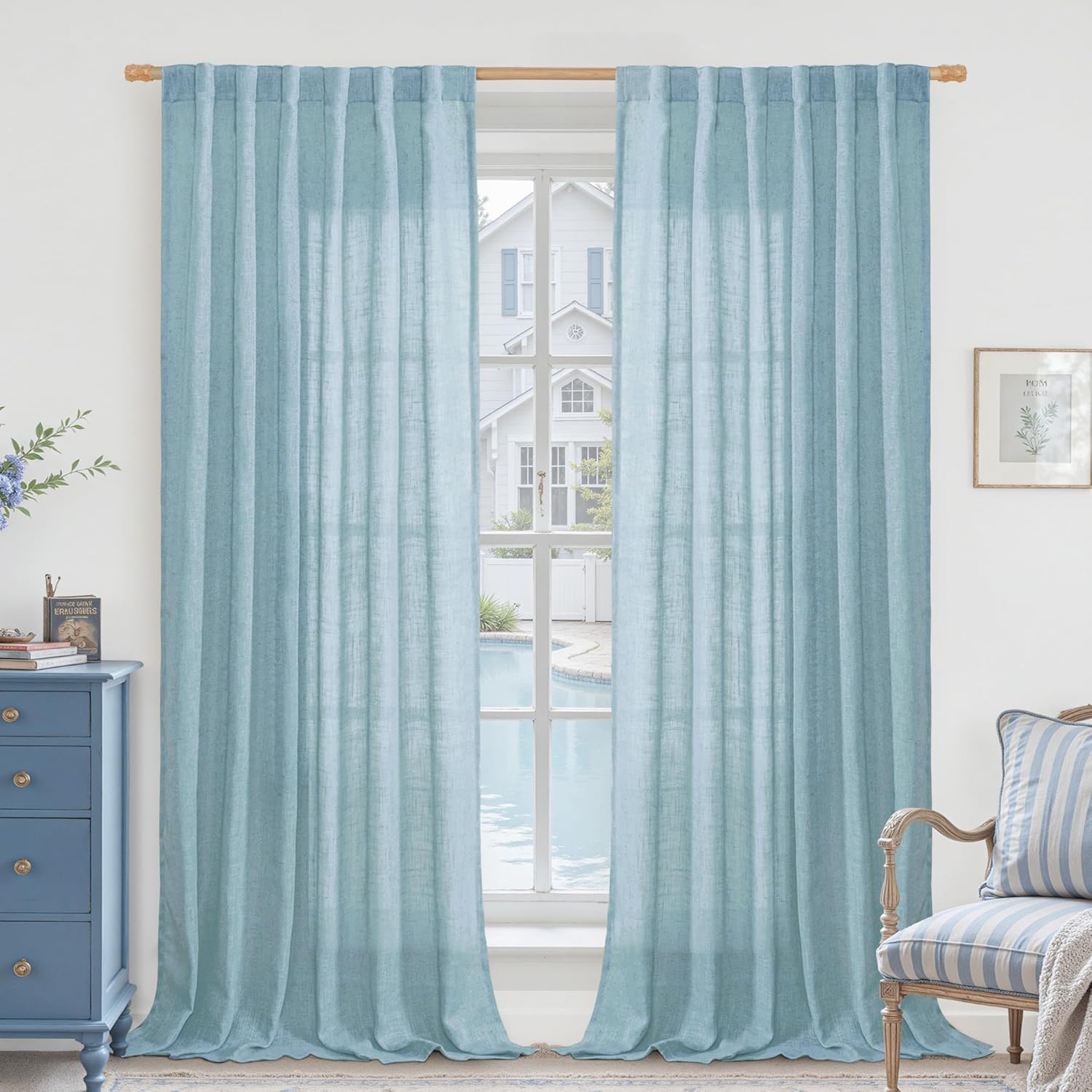 102 Inch Long Linen Curtains for Living Room and Bedroom Decor