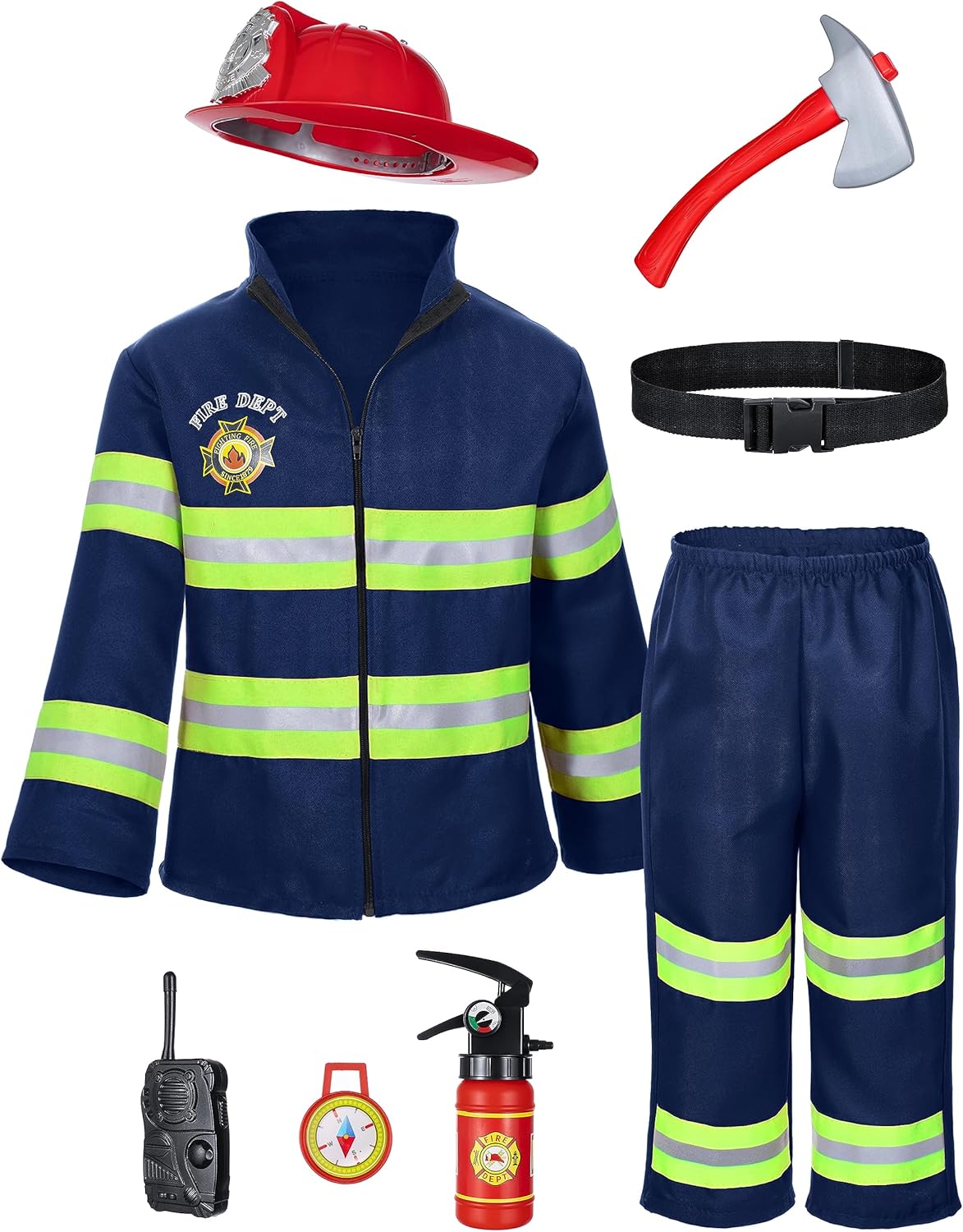 Kid's Fireman Costume Set with Accessories for Dress Up Fun