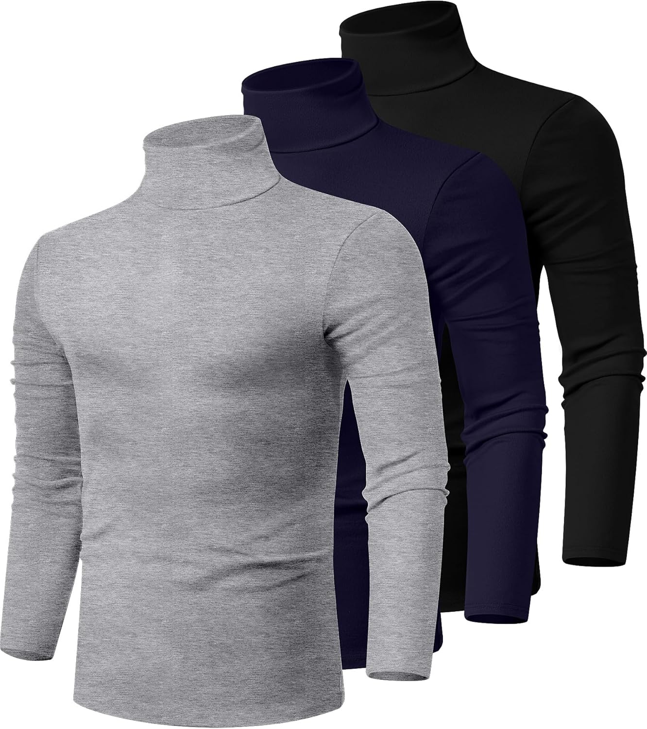 Men's Turtleneck Shirts 3 Pack - Comfortable Cotton Pullover