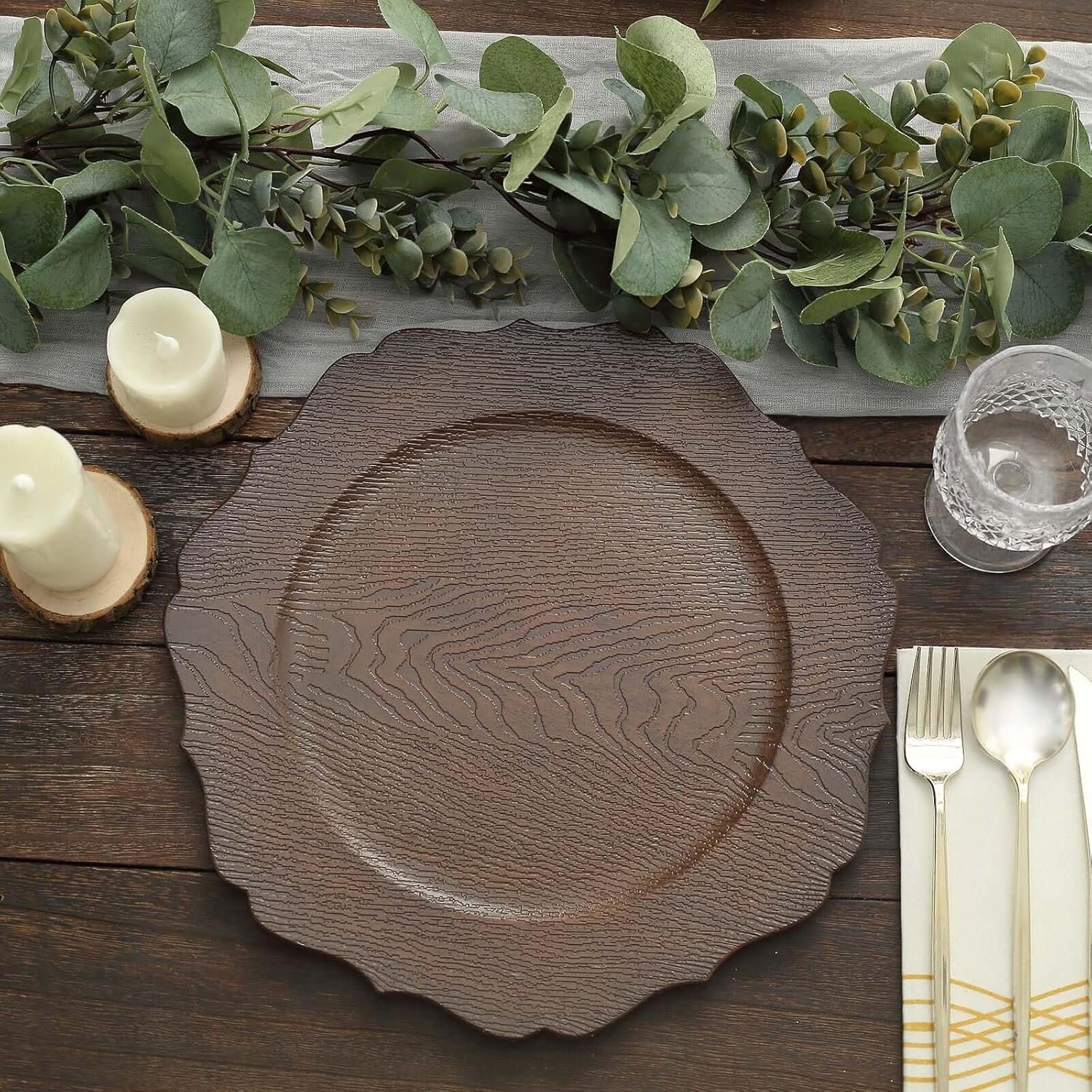 Rustic Brown Acrylic Charger Plates Set for Elegant Table Decor