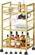 Gold Rolling Bar Cart with Wine Rack - Homedawn