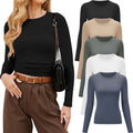 Long Sleeve Womens Crew Neck Basic Tees - Slim Fitted Stretch Tops