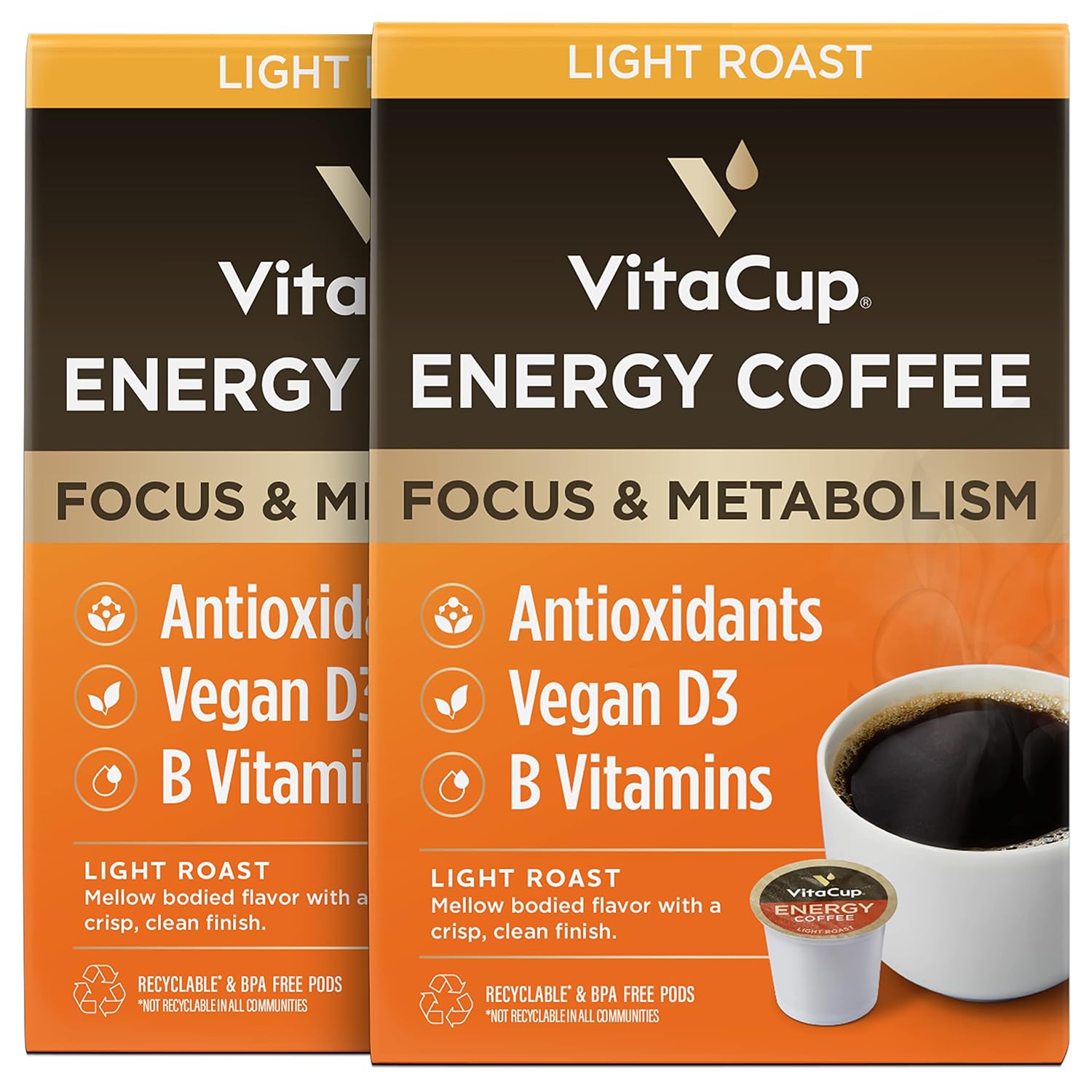 VitaCup Energy Light Roast Coffee Pods for Focus & Metabolism
