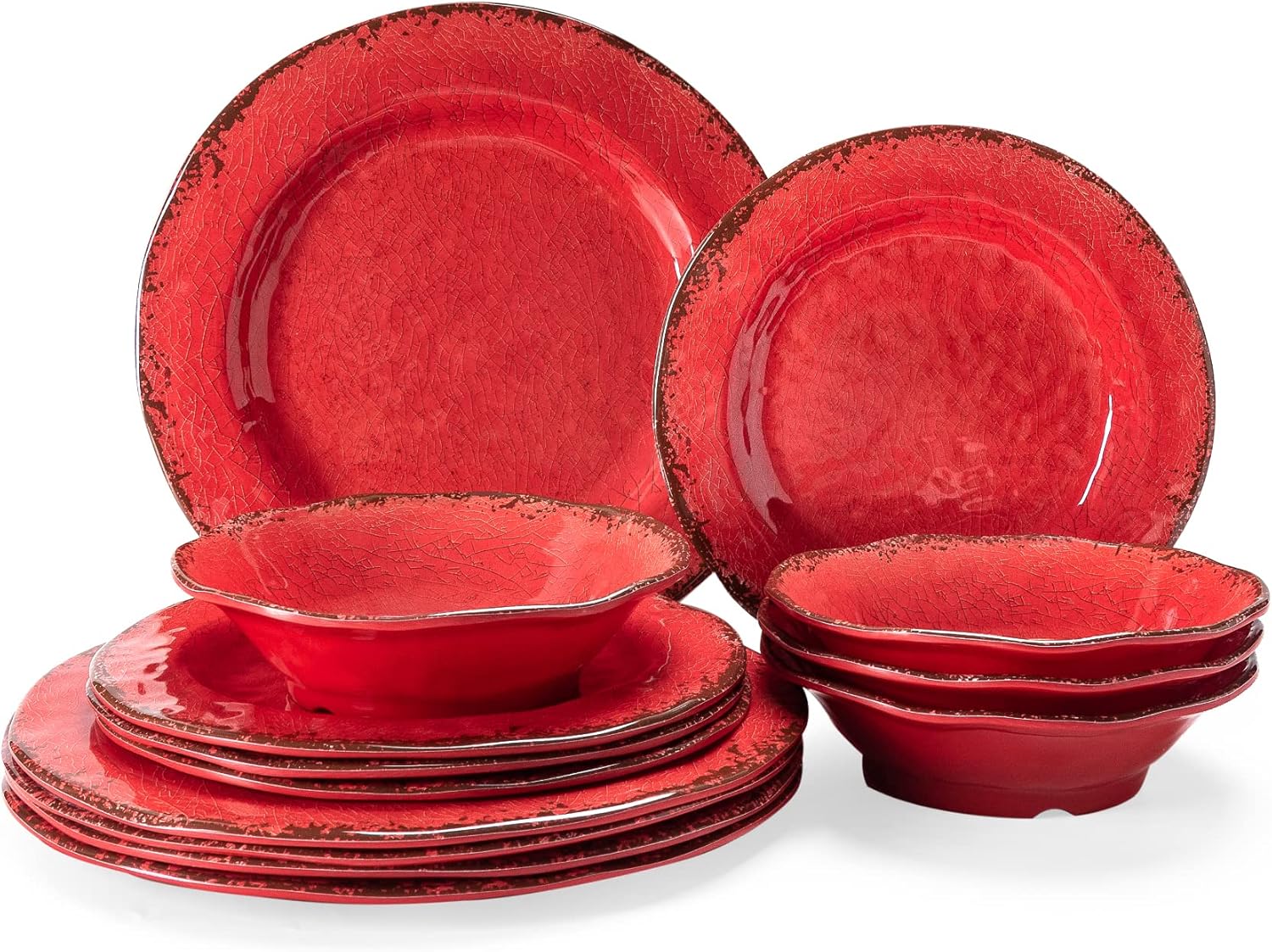 LEHAHA Farmhouse 12 Piece Melamine Dinnerware Set for 4