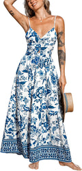 Floral Twist V Neck Maxi Dress - Elegant Teal Summer Style