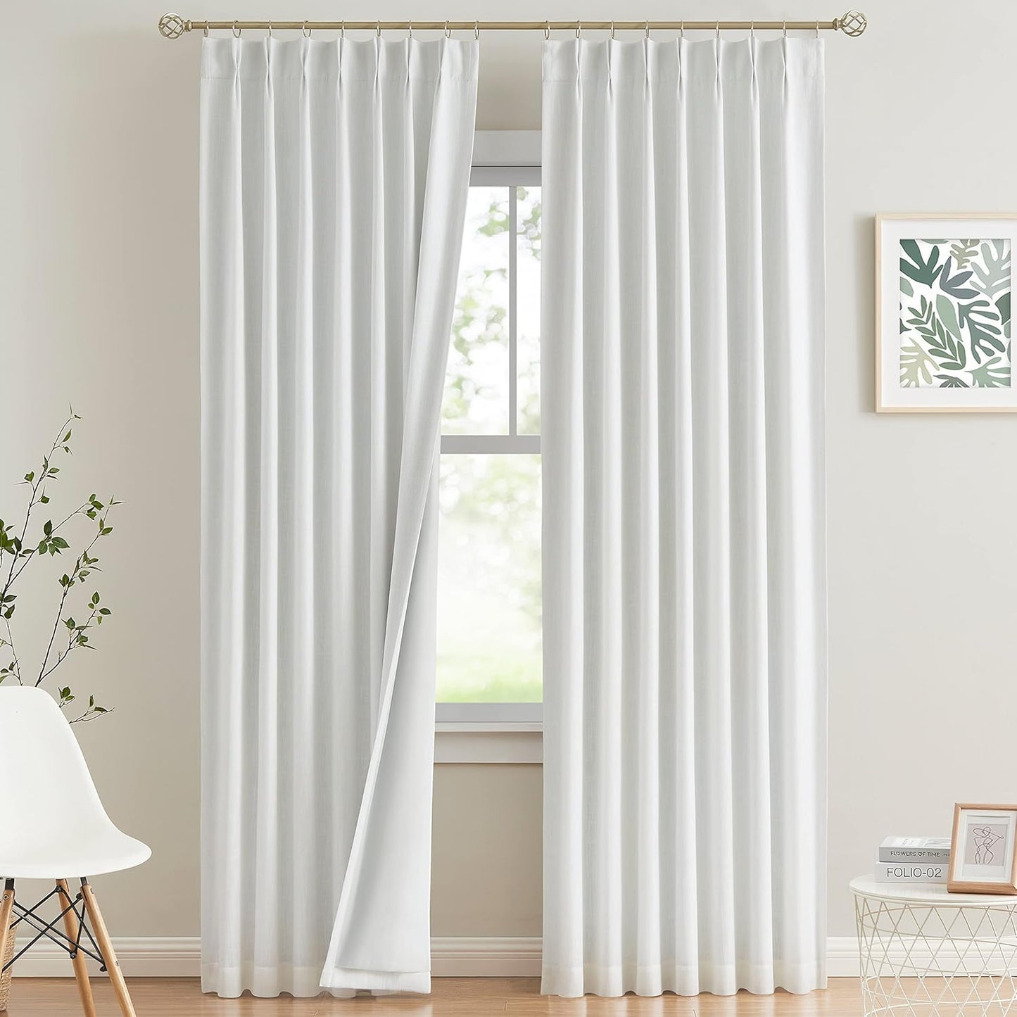 Vision Home White Pinch Pleated Full Blackout Curtains for Privacy