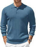 Mens Knit Polo Sweater Long Sleeve Polos - Lightweight Casual Knit not
