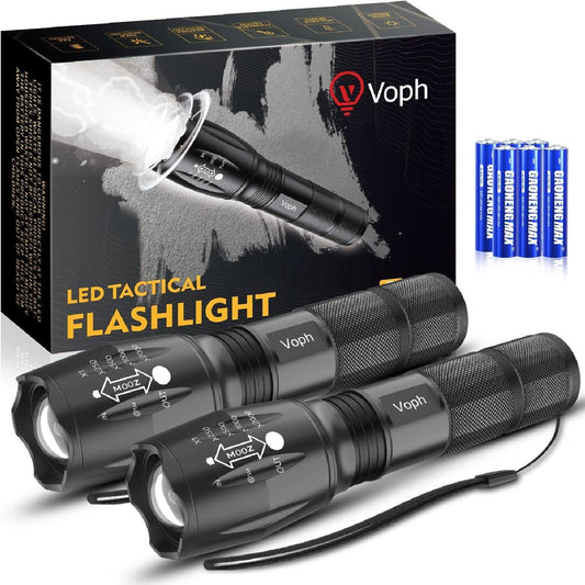 2000 Lumen Tactical Flashlight 2 Pack: Zoomable, Waterproof, 5 Modes