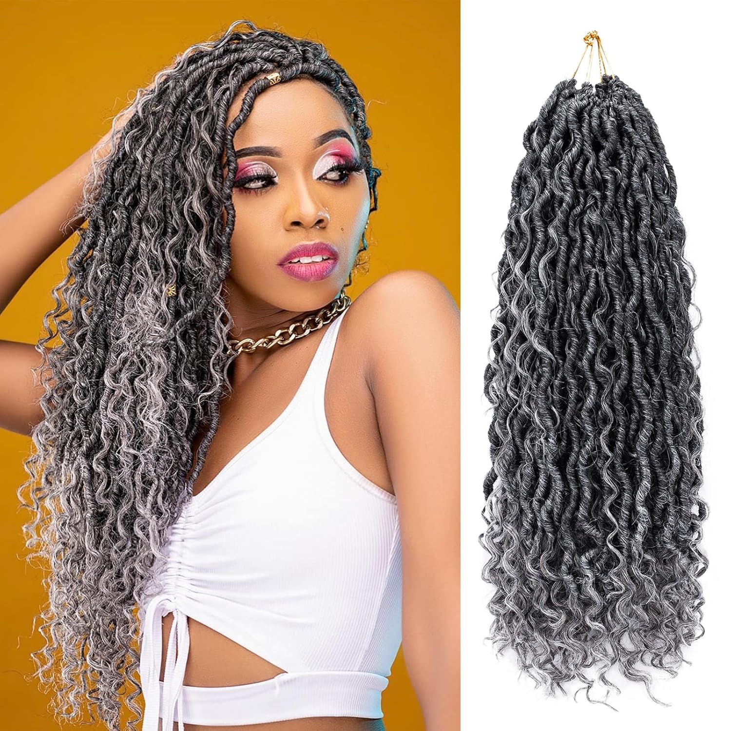 Goddess Locs Crochet Hair 18 Inch Ombre Grey Boho Faux Locs